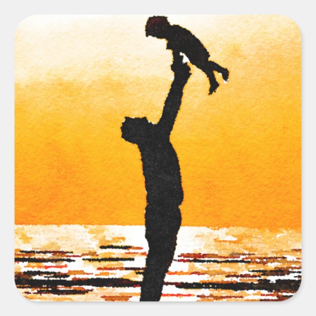 Pegatina Cuadrada Feliz Día del Padre (Anverso)