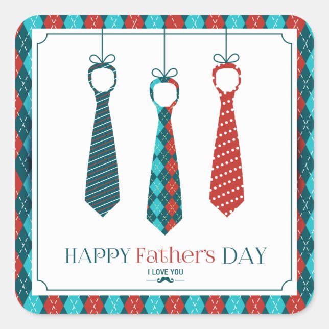 Pegatina Cuadrada Feliz Día del Padre (Anverso)