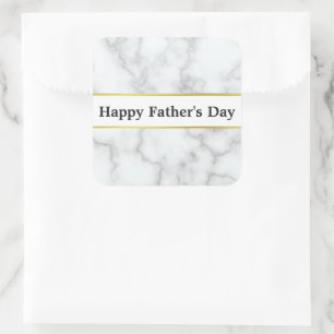 Pegatina Cuadrada Feliz Día del Padre Elegante Mármol Blanco Faux