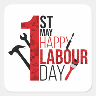 Pegatina Cuadrada Feliz Día del Trabajo 1 de mayo