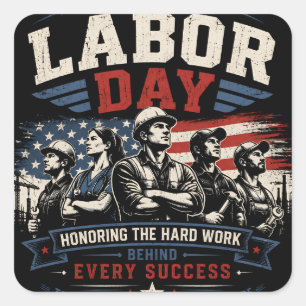 Pegatina Cuadrada Feliz Día del Trabajo Bandera Americana Vintage Tr