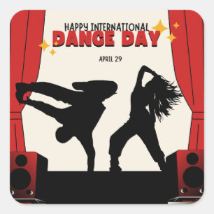 Pegatina Cuadrada Feliz Día Internacional de la Danza Día Mundial