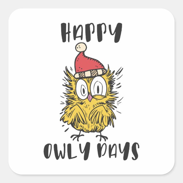Pegatina Cuadrada Feliz Días de Búho Gracioso Santa Owl (Anverso)