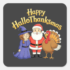 Pegatina Cuadrada Feliz diseño de los amantes de HalloThanksmas - Ha