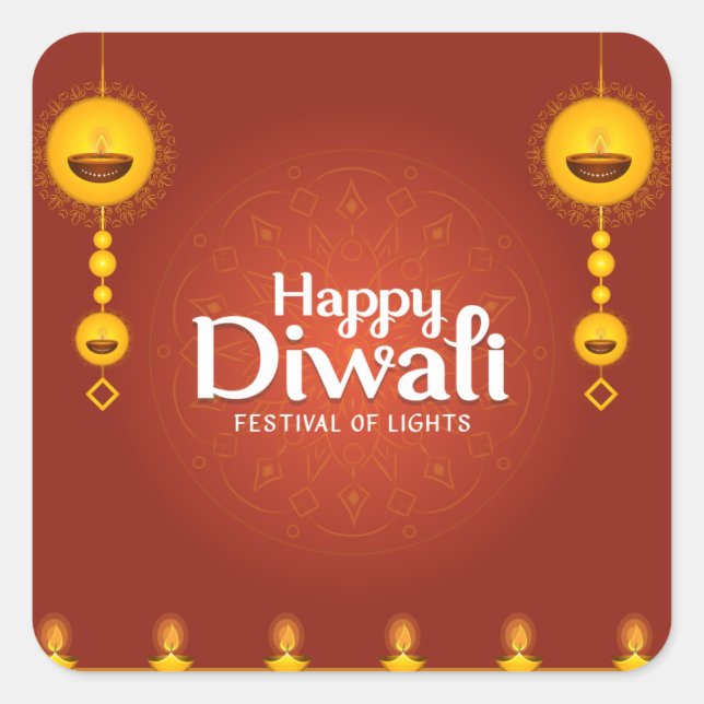 Pegatina Cuadrada Feliz Diwali (Anverso)