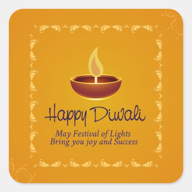 Pegatina Cuadrada Feliz Diwali (Anverso)