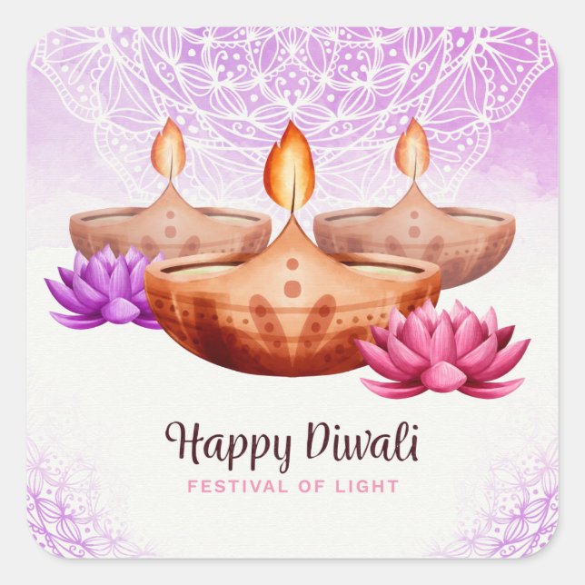 Pegatina Cuadrada Feliz Diwali Classic (Anverso)