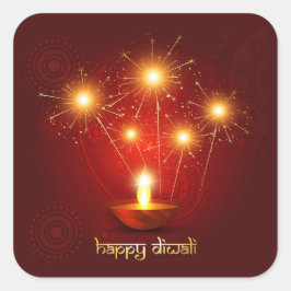 Pegatina Cuadrada Feliz Diwali Festival de la Diya de fuegos artific