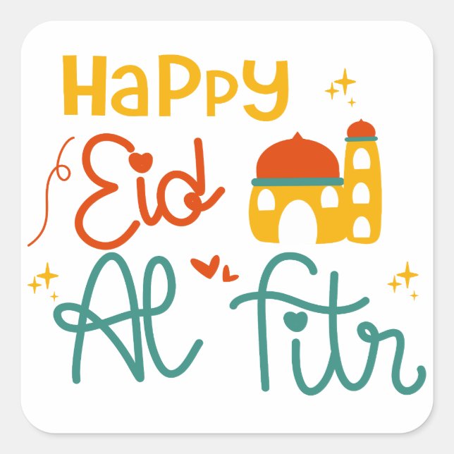 Pegatina Cuadrada Feliz Eid (Anverso)