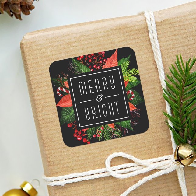 Pegatina Cuadrada Feliz feriado a Navidades botánicos (Subido por el creador)