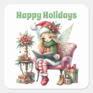 Pegatina Cuadrada Feliz feriado Navidades de hadas