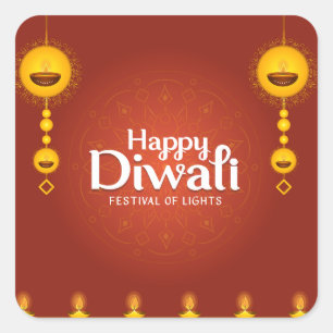 Pegatina Cuadrada Feliz Festival Diwali de Luces