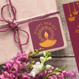 Pegatina Cuadrada Feliz Festival Diwali de Luces Diya