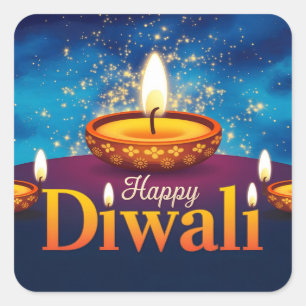 Pegatina Cuadrada Feliz Festival Diwali de Luz