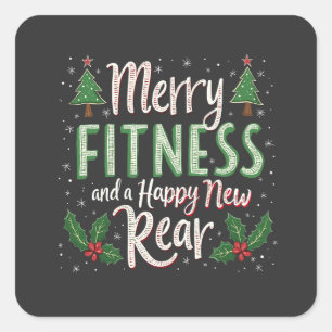 Pegatina Cuadrada Feliz Fitness y Feliz Año Nuevo Rear Bodybuilding 