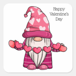 Pegatina Cuadrada Feliz Gnome del Día de San Valentín