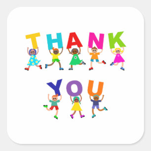 Pegatina Cuadrada Feliz Gracias Personalizado Diversos Niños Textos