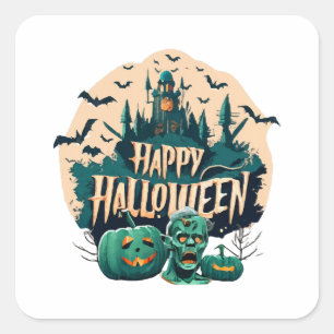 Pegatina Cuadrada Feliz Halloween