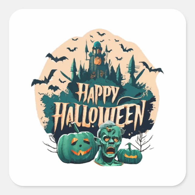 Pegatina Cuadrada Feliz Halloween (Anverso)