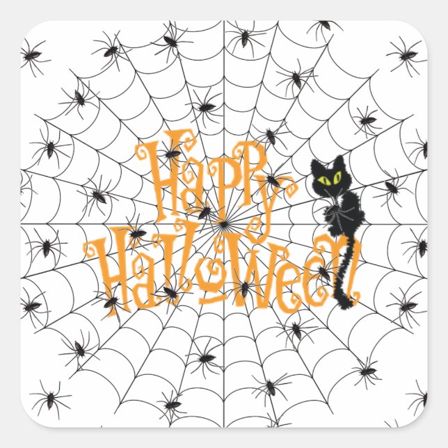 Pegatina Cuadrada Feliz Halloween (Anverso)