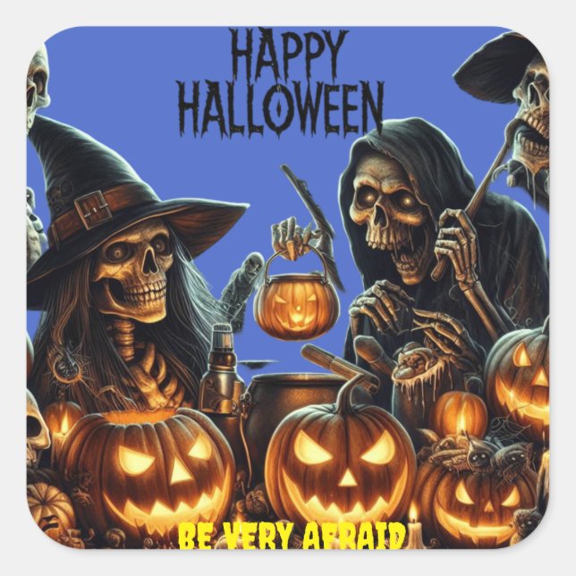 Pegatina Cuadrada Feliz Halloween (Anverso)