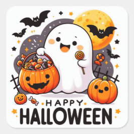 Pegatina Cuadrada Feliz Halloween