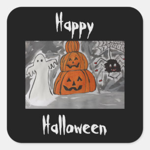Pegatina Cuadrada Feliz Halloween