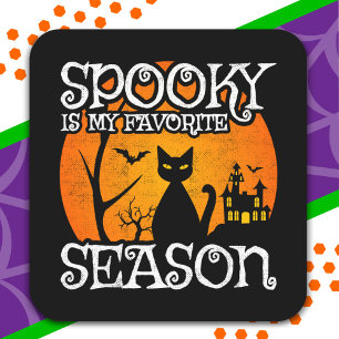 Pegatina Cuadrada Feliz Halloween Black Cat Spooky Season Funny Hall