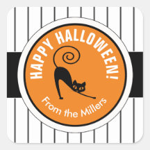 Feliz Halloween Black Cat & Stripes ID686