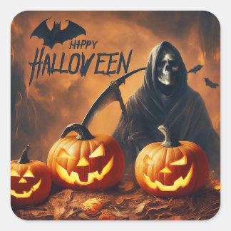 Pegatina Cuadrada Feliz Halloween - Calabaza tallada de Parca Grim R