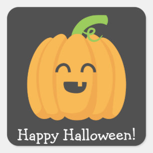 Pegatina Cuadrada Feliz Halloween con Calabaza Adorable
