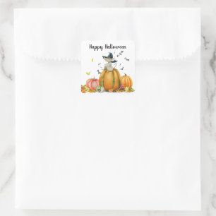 Pegatina Cuadrada Feliz Halloween Curte Witch Mouse