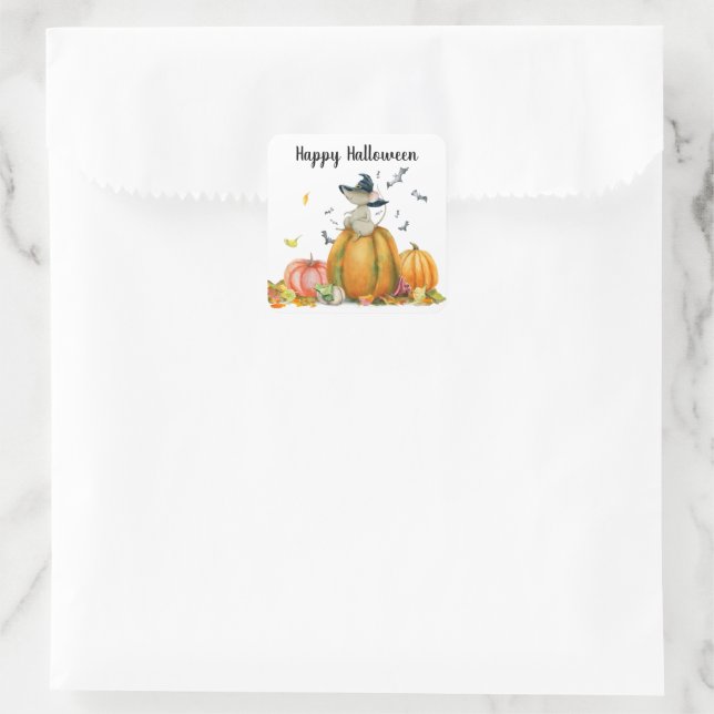 Pegatina Cuadrada Feliz Halloween Curte Witch Mouse (Bolso)