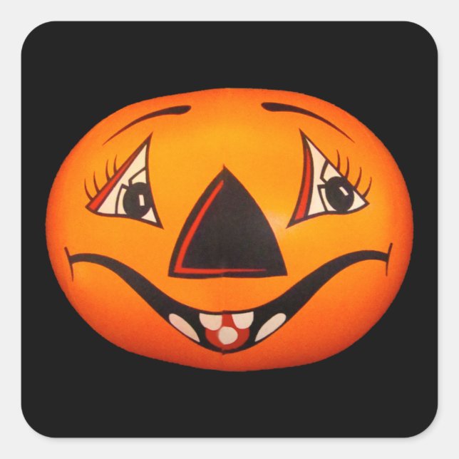 Pegatina Cuadrada Feliz Halloween de Jack O’ Lantern (Anverso)