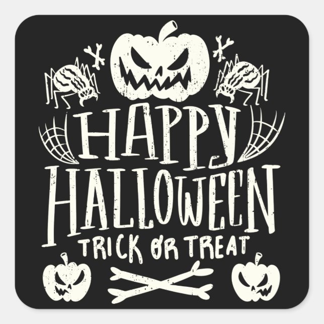 Pegatina Cuadrada Feliz Halloween, divertida temporada de fantasía (Anverso)