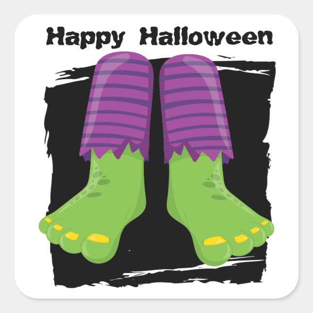 Pegatina Cuadrada Feliz Halloween Green Monster Fets (Anverso)