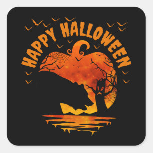 PEGATINA CUADRADA FELIZ HALLOWEEN HOMBRES MUJERES NIÑOS DISFRAZ