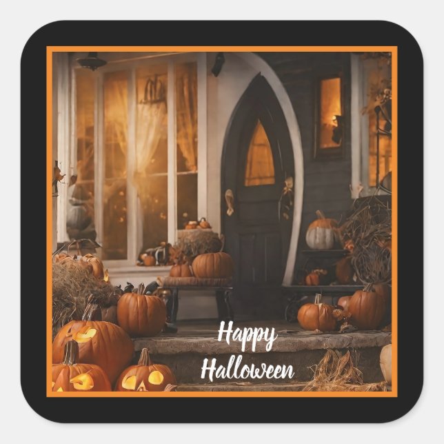 Pegatina Cuadrada Feliz Halloween Home Collection (Anverso)