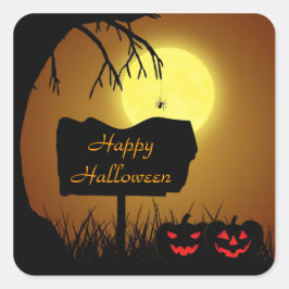 Pegatina Cuadrada Feliz Halloween Jack O Lantern Pumpkins