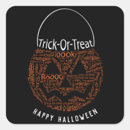 Pegatina Cuadrada Feliz Halloween Jack O Lantern Word Art Naranja