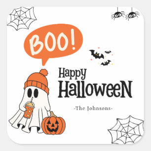 Pegatina Cuadrada Feliz Halloween Moderno