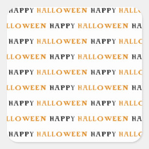 Pegatina Cuadrada Feliz Halloween Naranja Negra Palabras Fiesta