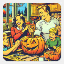Feliz Halloween Nostalgic Family Carving Pumpkins
