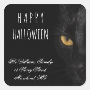 Pegatina Cuadrada Feliz Halloween o tu ojo de gato asustado por el t