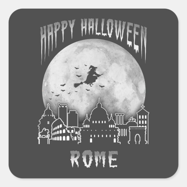 Pegatina Cuadrada Feliz Halloween Roma Italia (Anverso)