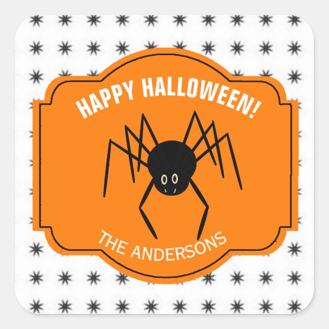 Pegatina Cuadrada Feliz Halloween Spider ID215 (Anverso)