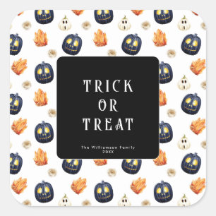 Pegatina Cuadrada Feliz Halloween Spooky Samhain Pumpkins Crystals