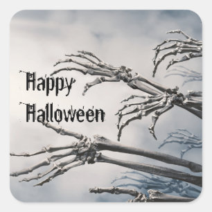 Pegatina Cuadrada Feliz Halloween Zombie Skeleton Scary Spooky