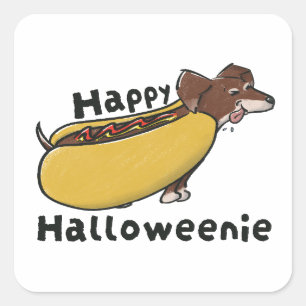 Pegatina Cuadrada Feliz Halloweenie Hotdog Dachshund