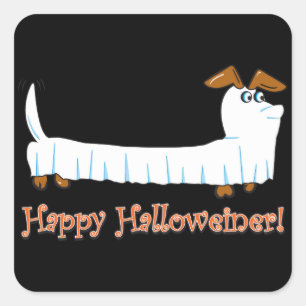 Pegatina Cuadrada Feliz Hallowiner Dachshund